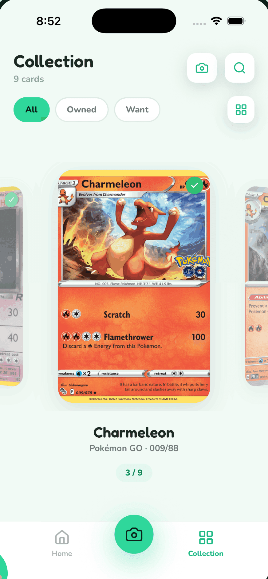 A single Charmeleon card shown full size in the CounterMint collection browser